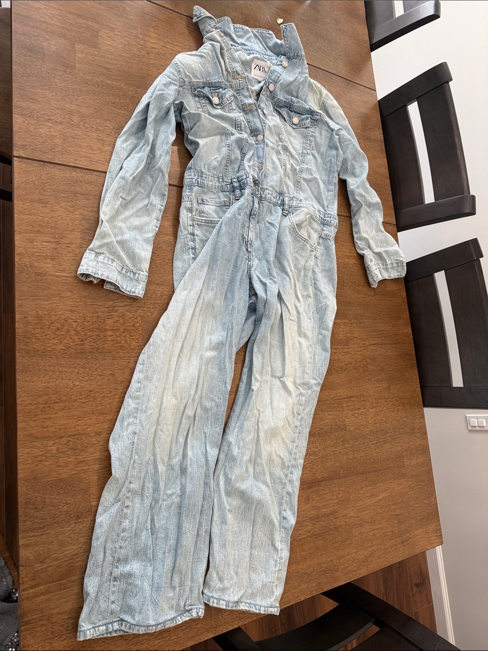 Zara Light Blue Denim Utility Jumpsuit